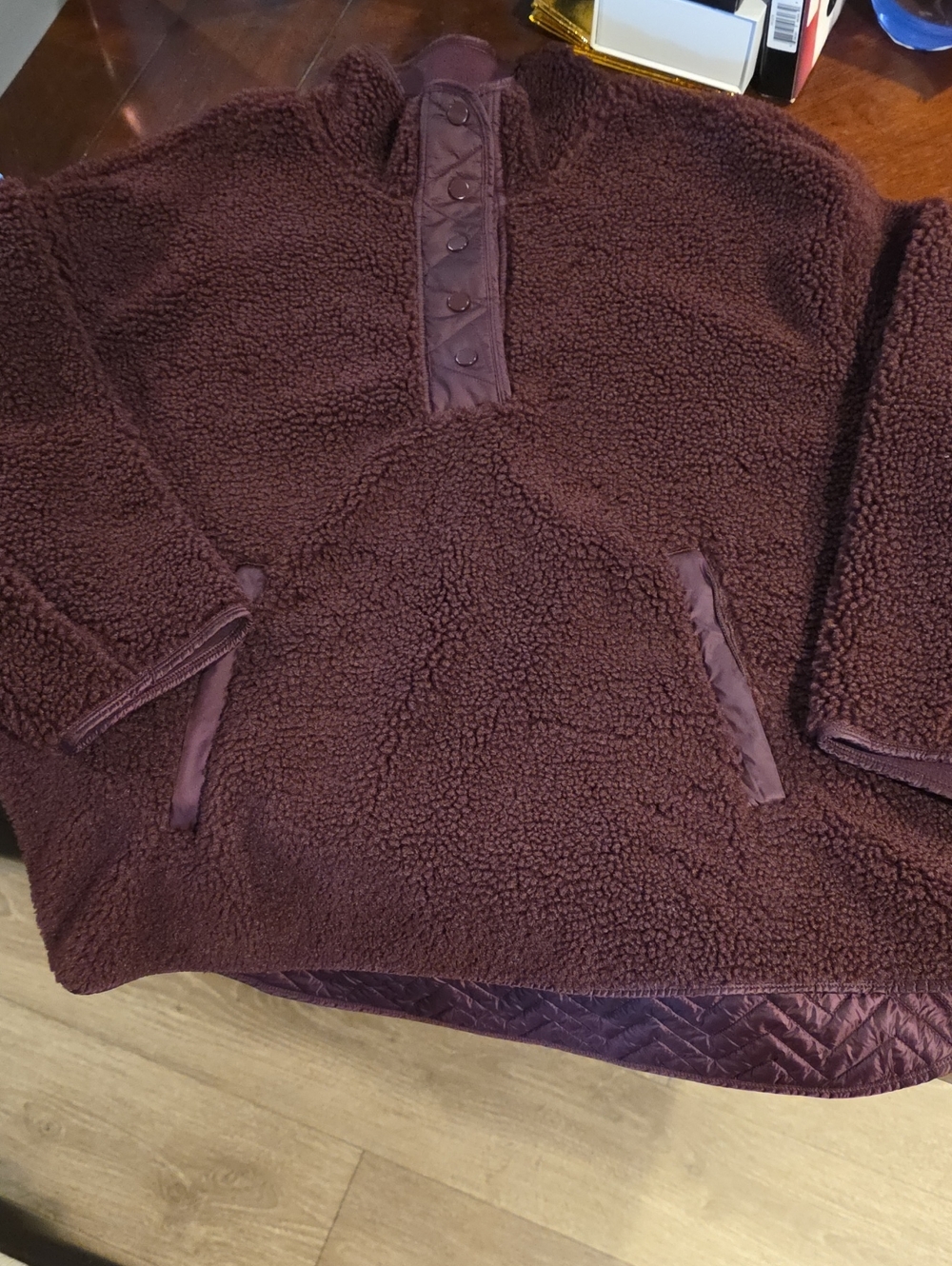 Athleta Deep Burgundy Sherpa Snap-Pullover Hoodie